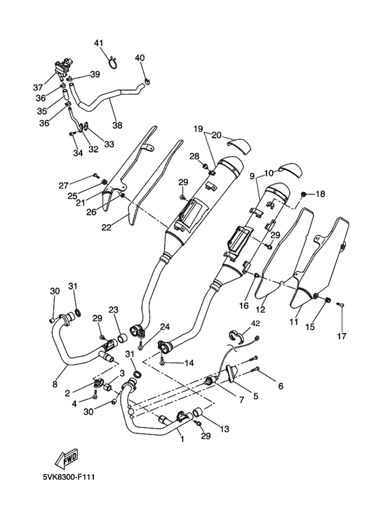 Yamaha 5VK-E4711-30 Muffler 1 — shown on the Exhaust parts diagram