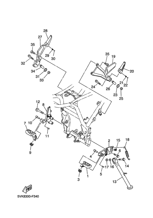 Yamaha 5VK-27421-00 Footrest 2 — shown on the Stand & Footrest parts diagram
