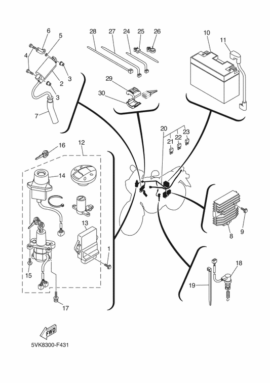 Yamaha 5VK-H2590-20 Wire Harness Assy — shown on the Electrical 1 parts diagram