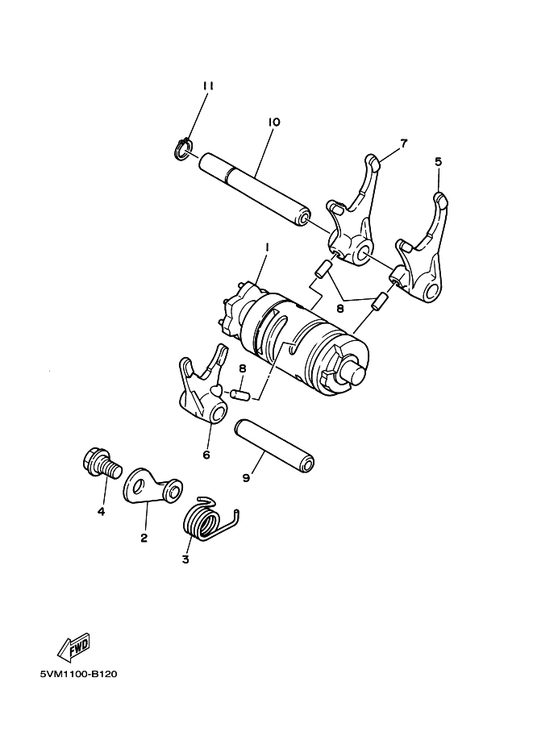 Yamaha 90508-29749 Spring, Torsion — shown on the Shift Cam & Fork parts diagram