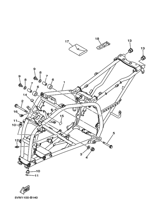Yamaha 90105-08721 Bolt, Flange — shown on the Frame parts diagram