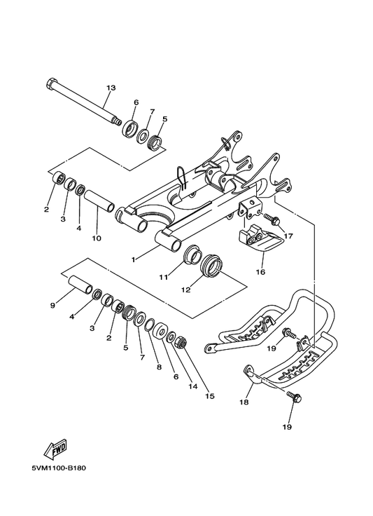 Yamaha 2XJ-22124-00 Bush 2 — shown on the Rear Arm parts diagram