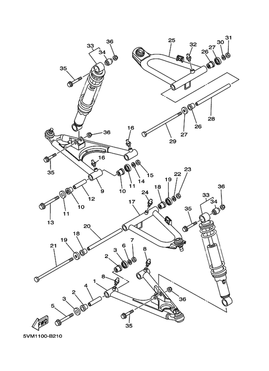 Yamaha 3JM-23570-00-P0 Front Lower Arm Comp. (Left) — shown on the Front Suspension & Wheel parts diagram