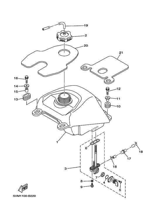 Yamaha 3JM-2414J-00 Damper, Plate 2 — shown on the Fuel Tank parts diagram