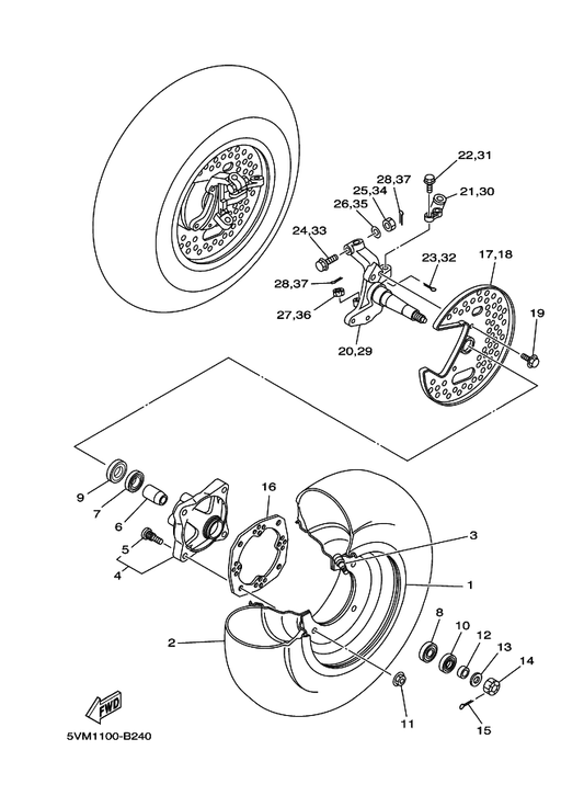 Yamaha 3GD-2514A-10 Ring, Wheel 1 — shown on the Front Wheel parts diagram