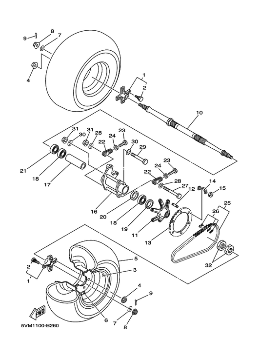 Yamaha 2XJ-25388-00 Puller, Chain 1 — shown on the Rear Wheel parts diagram