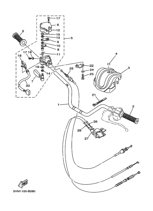 Yamaha 3GG-82567-10 . Switch, Throttle — shown on the Steering Handle & Cable parts diagram