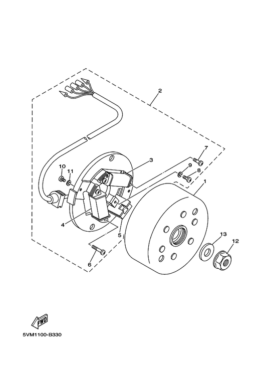 Yamaha 2AL-85580-M0 . Coil, Pulser — shown on the Generator parts diagram