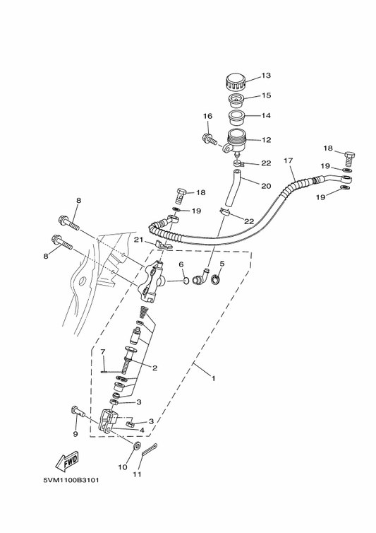 Yamaha 5VM-W0042-50 . Cylinder Kit, Master — shown on the Rear Master Cylinder parts diagram