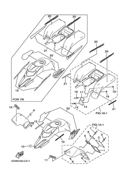 Yamaha 4EM-21581-20 Stay, Plate Fitting 1 — shown on the Emblem & Label 3 parts diagram