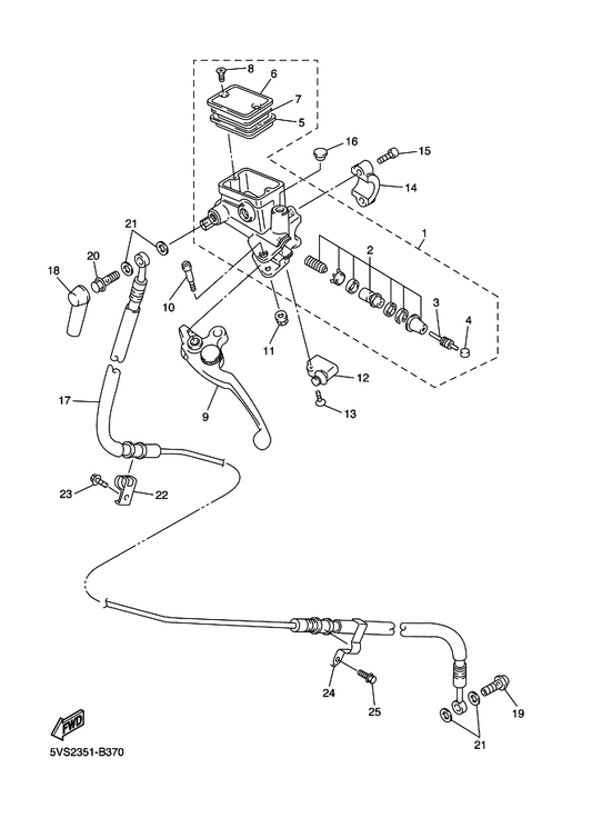 Yamaha 5VS-26470-00 Hose, Clutch — shown on the Front Master Cylinder 2 parts diagram