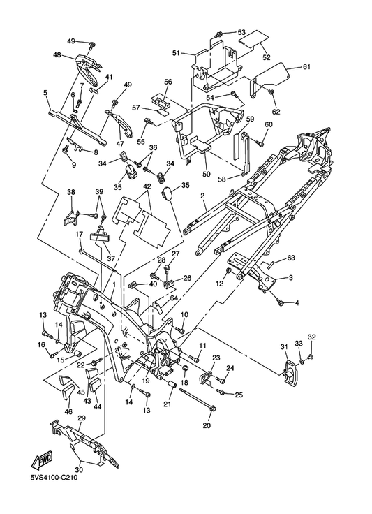 Yamaha 5VS-28321-10 Stay 1 — shown on the Frame parts diagram