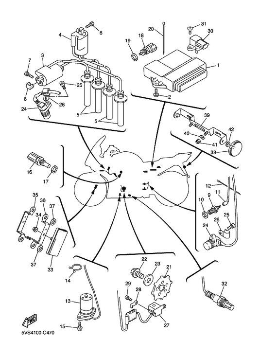 Yamaha 5BN-85122-00 Bracket, Reflector 2 — shown on the Electrical 1 parts diagram