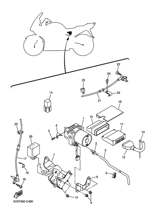 Yamaha 5VS-85930-09 Hydraulic Unit Assy — shown on the Electrical 3 parts diagram