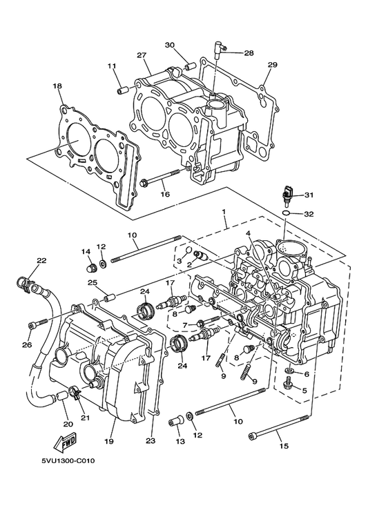 Yamaha 5VU-11101-00 Cylinder Head Assy — shown on the Cylinder parts diagram