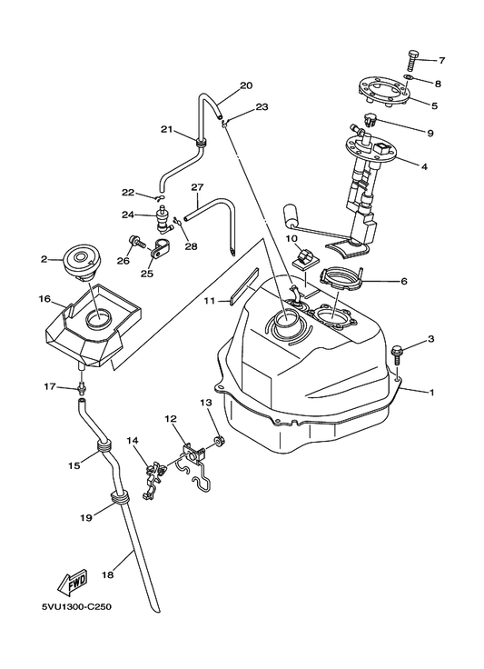 Yamaha 90445-09021 Hose — shown on the Fuel Tank parts diagram