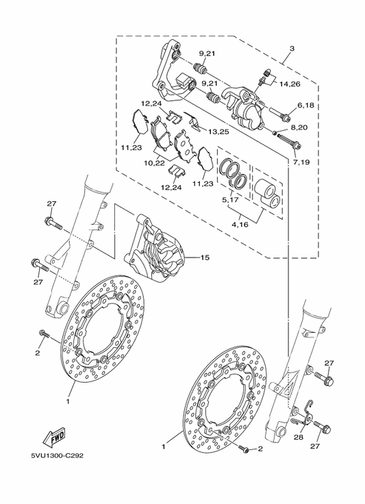 Yamaha 15B-W0048-00 . Bleed Screw Kit — shown on the Front Brake Caliper parts diagram