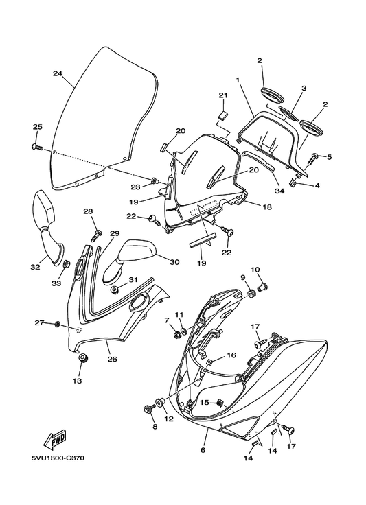 Yamaha 5GJ-28350-00-P7 Cowling Assy — shown on the Windshield parts diagram