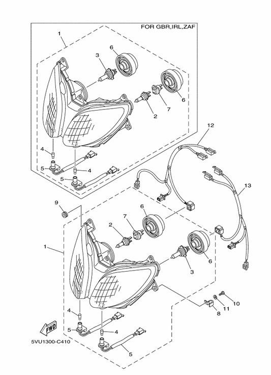 Yamaha 5GJ-84359-00 Cord, Headlight — shown on the Headlight parts diagram