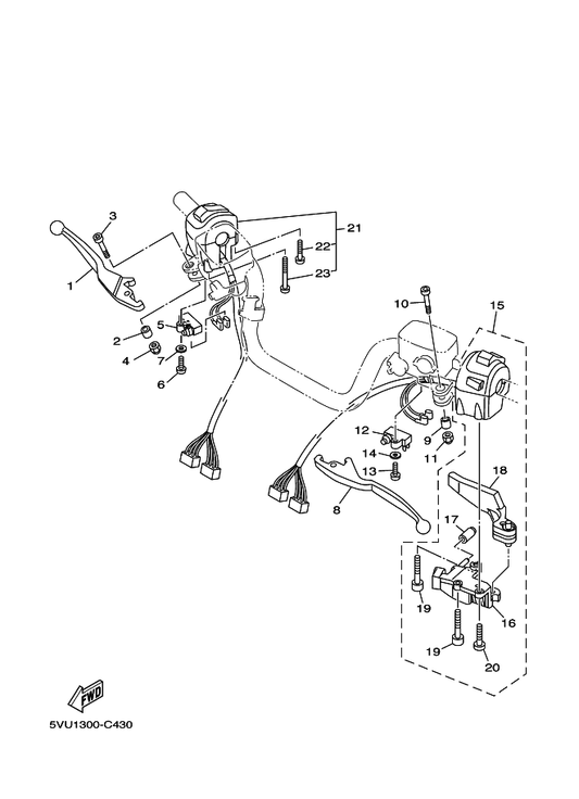 Yamaha 5GJ-83922-00 Lever 2 — shown on the Handle Switch & Lever parts diagram