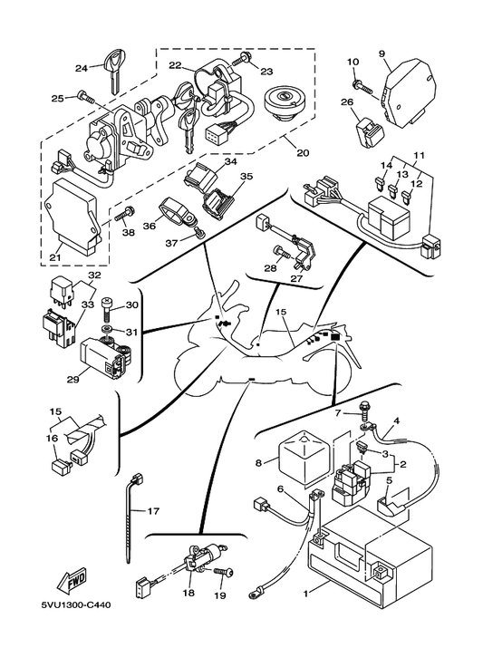 Yamaha 5VU-82590-00 Wire Harness Assy — shown on the Electrical 1 parts diagram