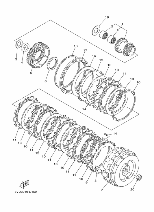 Yamaha 5GJ-16325-10 Plate, Clutch 2 — shown on the Clutch parts diagram