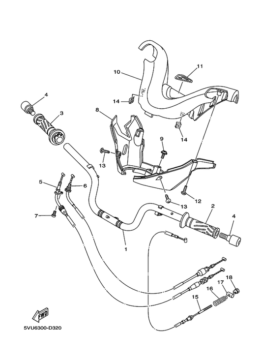 Yamaha 5VU-26312-00 Cable, Throttle 2 — shown on the Steering Handle & Cable parts diagram
