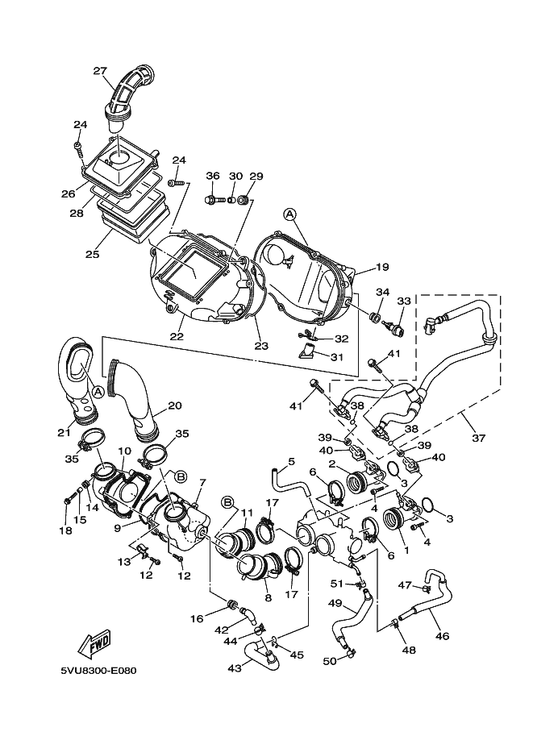 Yamaha 31A-14419-00 Pipe — shown on the Intake parts diagram