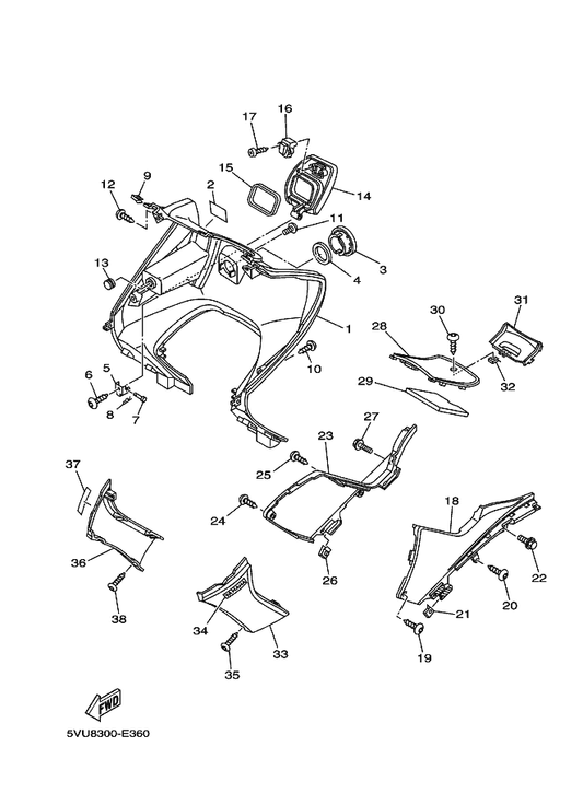 Yamaha 5GJ-28229-01 Cover 2 — shown on the Leg Shield parts diagram