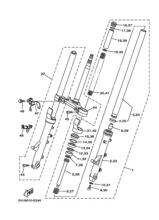 Yamaha 5VU-2311H-00 . Fork Bolt — shown on the Front Fork parts diagram