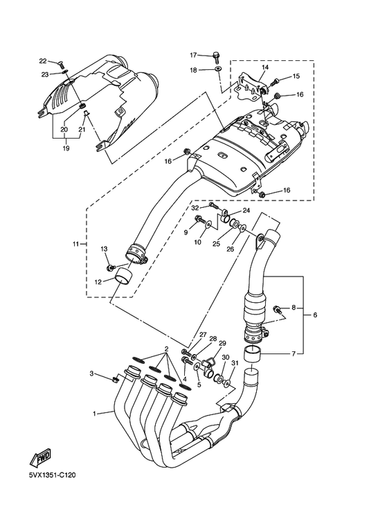 Yamaha 4FB-14766-00 Washer, Protector — shown on the Exhaust parts diagram