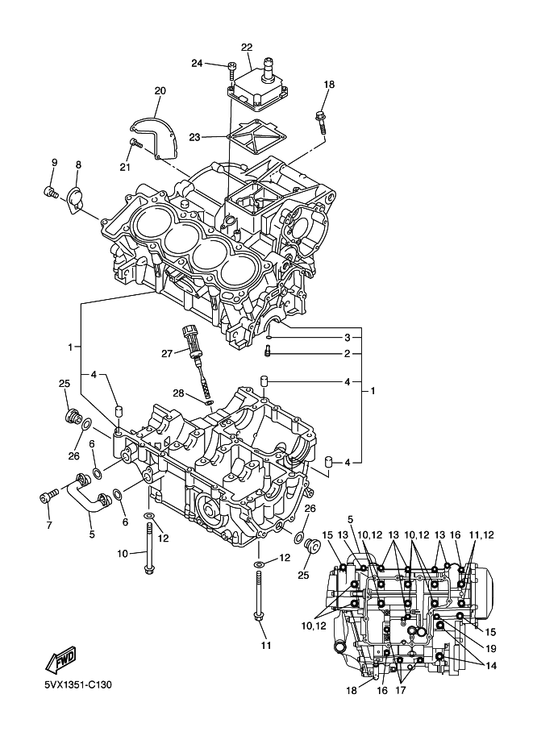 Yamaha 95812-06100 Bolt, Flange — shown on the Crankcase parts diagram