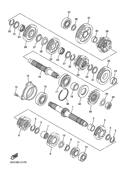 Yamaha 90215-21290 Washer, Lock — shown on the Transmission parts diagram