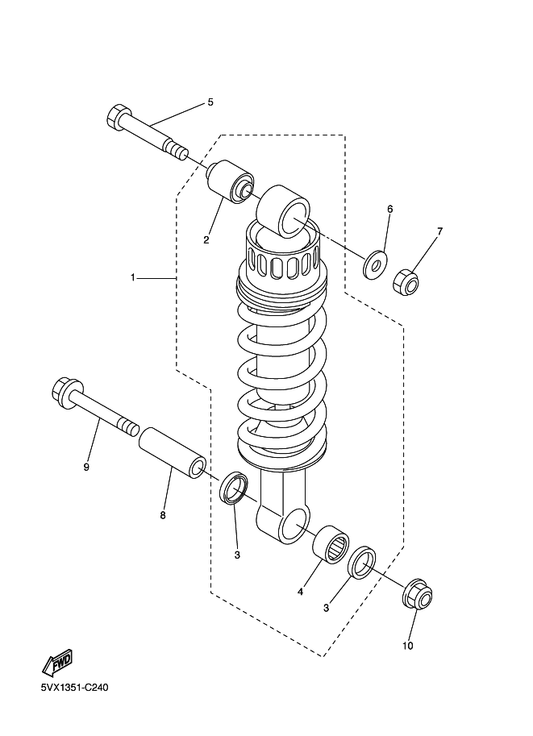 Yamaha 34L-22216-00 . Bush, Rear Shock Absorber — shown on the Rear Suspension parts diagram