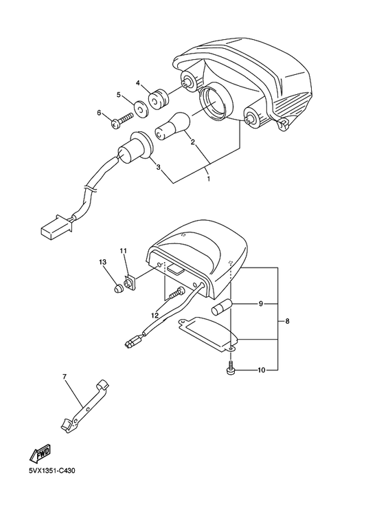 Yamaha 5VX-21637-00 Clamp, Wire — shown on the Taillight parts diagram