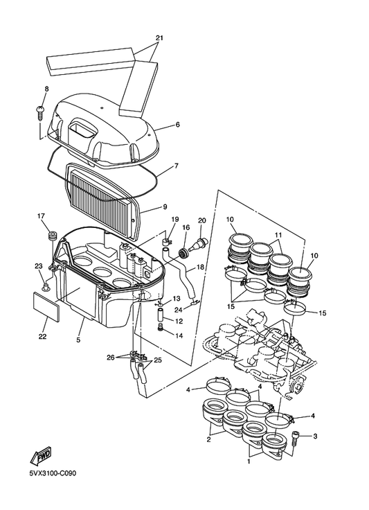 Yamaha 5VX-14148-01 Pipe — shown on the Intake parts diagram
