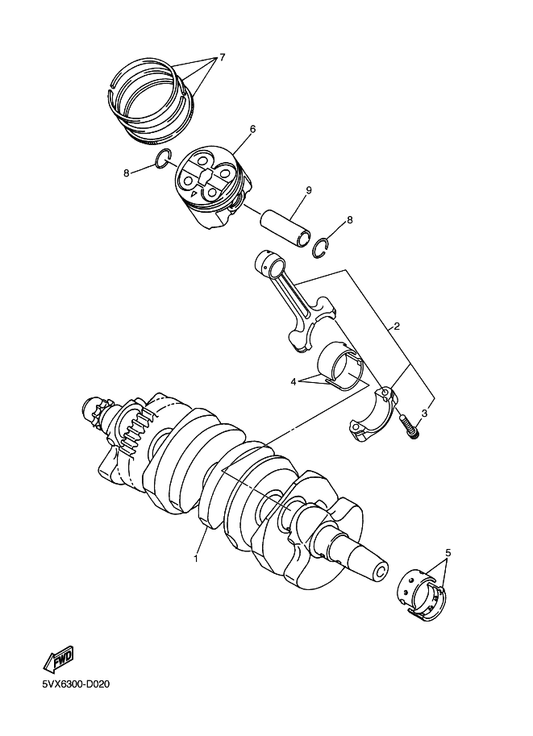 Yamaha 5VX-11654-00 . Bolt, Connecting Rod — shown on the Crankshaft & Piston parts diagram
