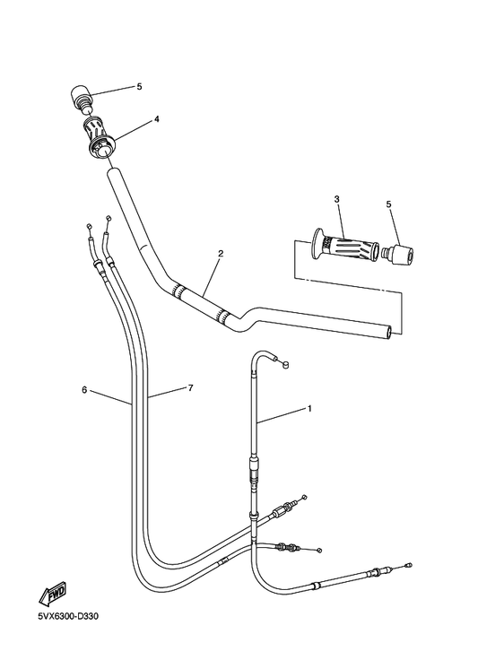 Yamaha 5VX-26311-00 Cable, Throttle 1 — shown on the Steering Handle & Cable parts diagram