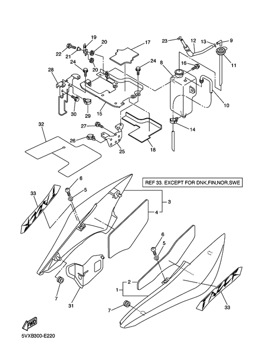 Yamaha 90445-08018 Hose — shown on the Side Cover parts diagram