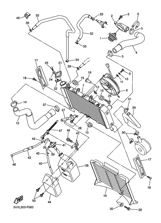 Yamaha 5VX-1243A-00 Hose 1 — shown on the Radiator & Hose parts diagram