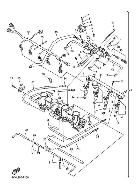 Yamaha 5VX-14807-00 . Hose — shown on the Intake 2 parts diagram