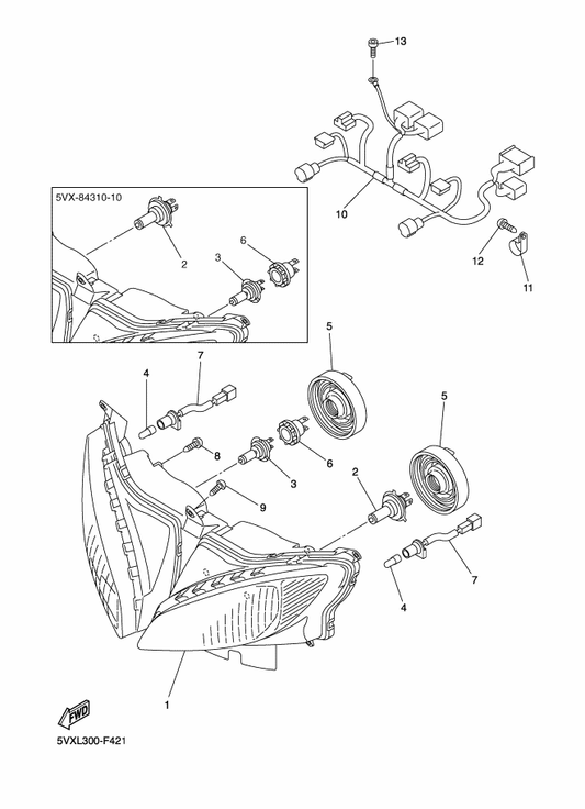 Yamaha 5VX-84310-00 Headlight Unit Assy — shown on the Headlight parts diagram