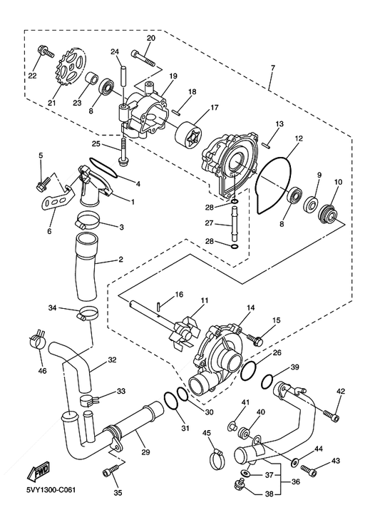 Yamaha 5VY-13355-00 . Sprocket, Driven — shown on the Water Pump parts diagram