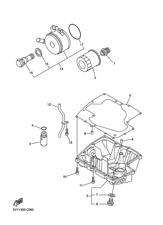Yamaha 5VY-13414-01 Gasket, Strainer Cover — shown on the Oil Cleaner parts diagram
