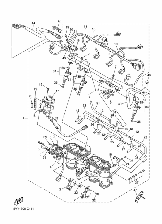 Yamaha 5JW-14396-00 . Pipe — shown on the Intake 2 parts diagram