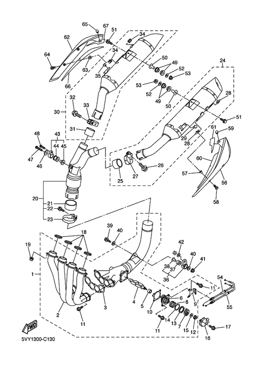 Yamaha 5VY-14757-00 . Damper, Muffler 2 — shown on the Exhaust parts diagram
