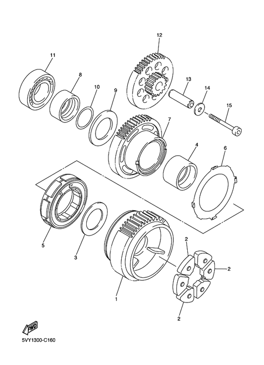 Yamaha 5VY-15586-00 Plate, Starter Clutch Assy — shown on the Starter parts diagram