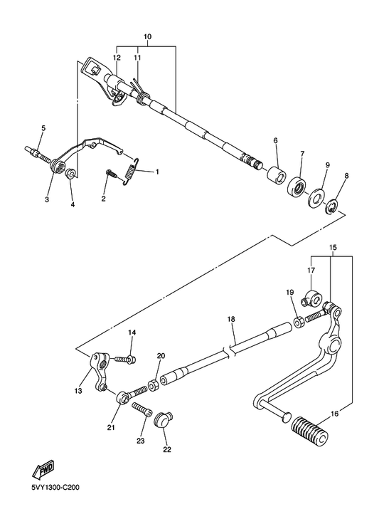 Yamaha 5VY-18110-00 Shift Pedal Assy — shown on the Shift Shaft parts diagram