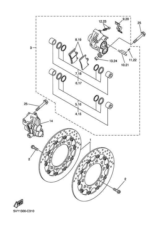 Yamaha 1J3-W0048-00 . Bleed Screw Kit — shown on the Front Brake Caliper parts diagram