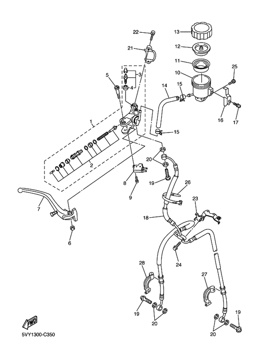 Yamaha 5VY-W2587-00 Master Cylinder Sub Assy — shown on the Front Master Cylinder parts diagram